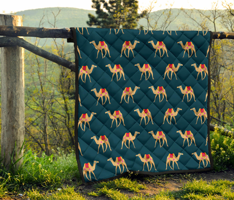 Camel Pattern Blue Blackground Premium Quilt
