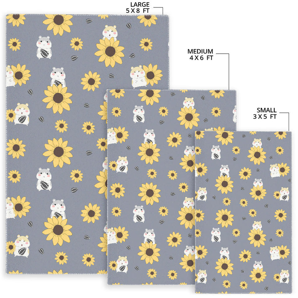 Cute Hamster Sunflower Pattern Background Area Rug
