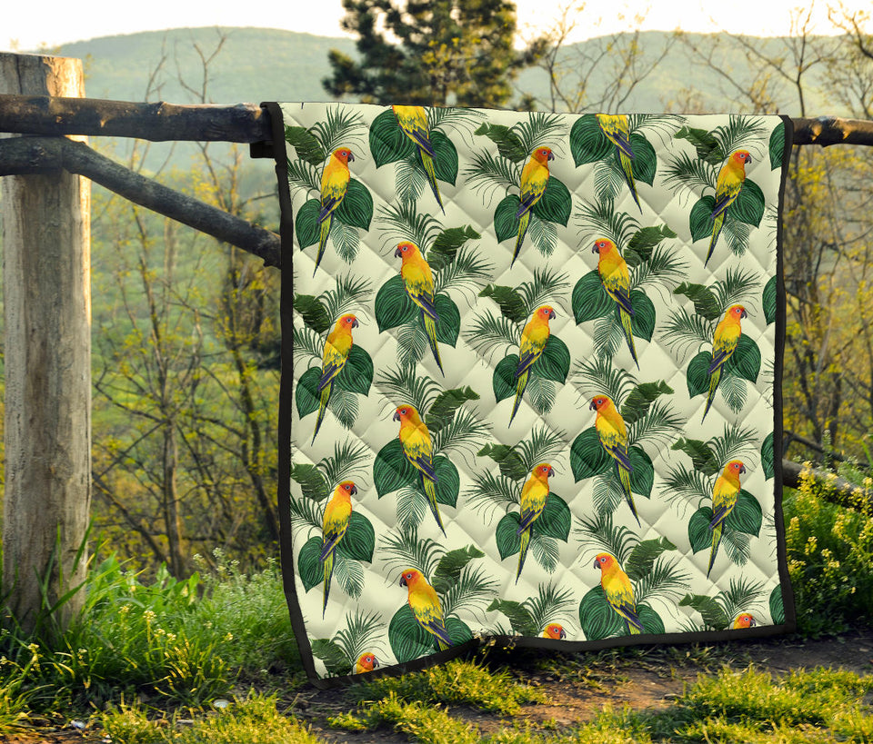 Beautiful Parrot Palm Leaves Pattern Premium Quilt