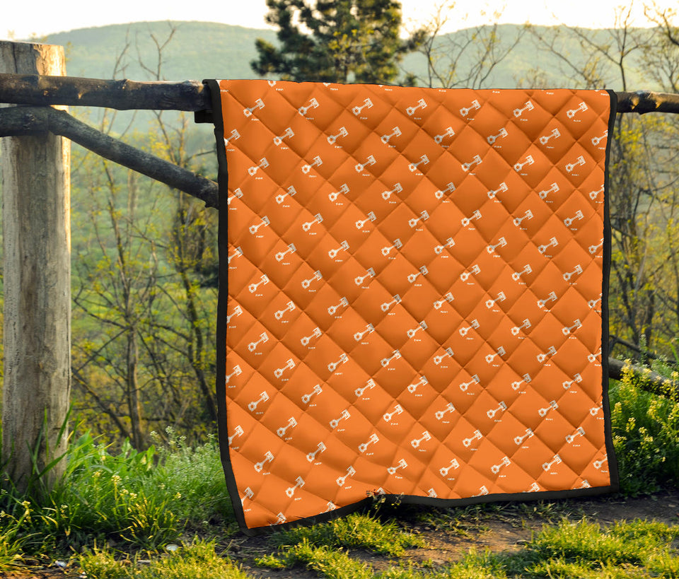 Engine Piston Orange Background Pattern Print Design 05 Premium Quilt