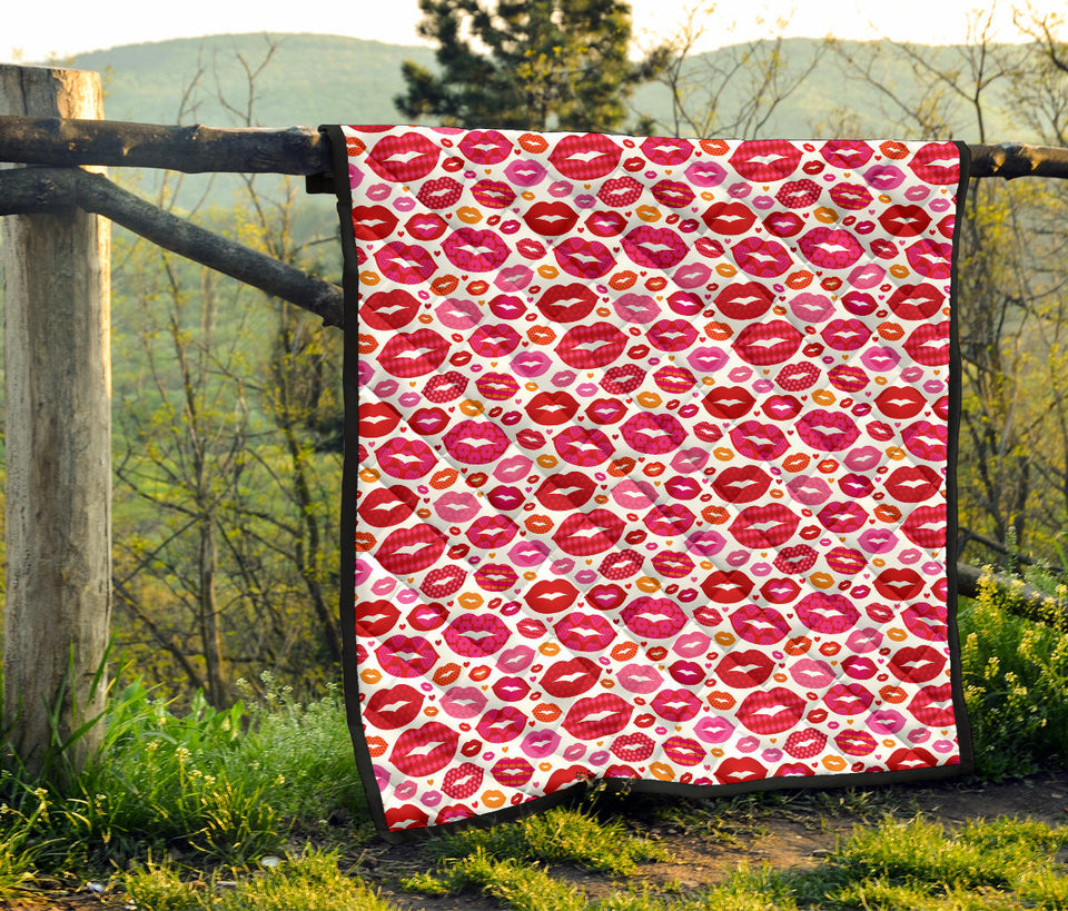 Lips Pattern Print Design 01 Premium Quilt