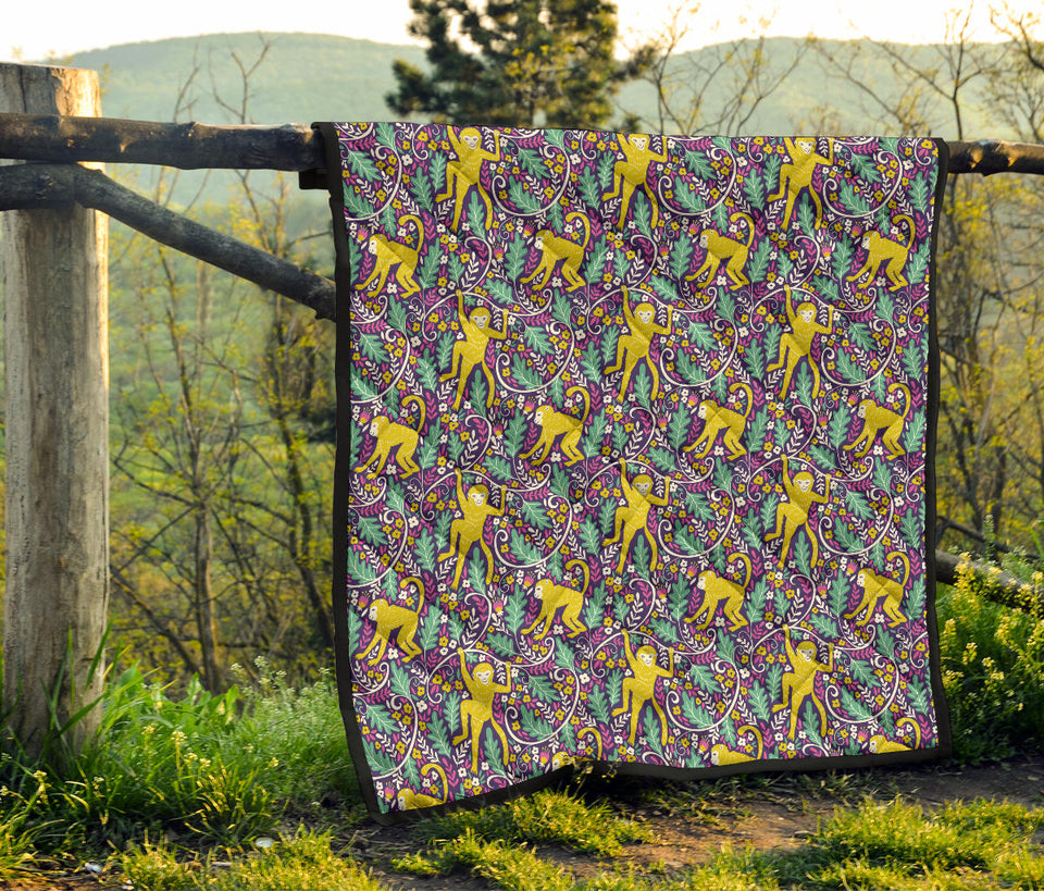 Cute Yellow Monkey Leaves Pattern Premium Quilt