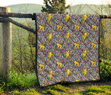Cute Yellow Monkey Leaves Pattern Premium Quilt