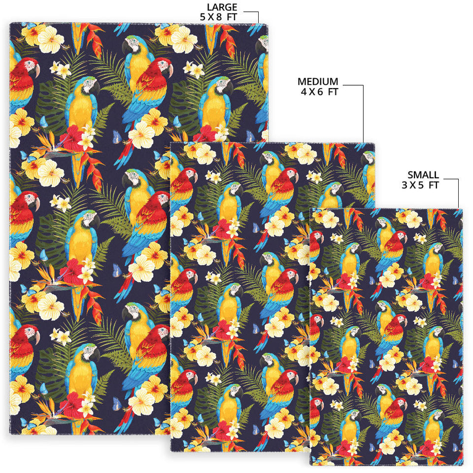 Colorful Parrot Flower Pattern Area Rug