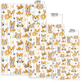 Cute Dog Corgi Striped Background Pattern Area Rug