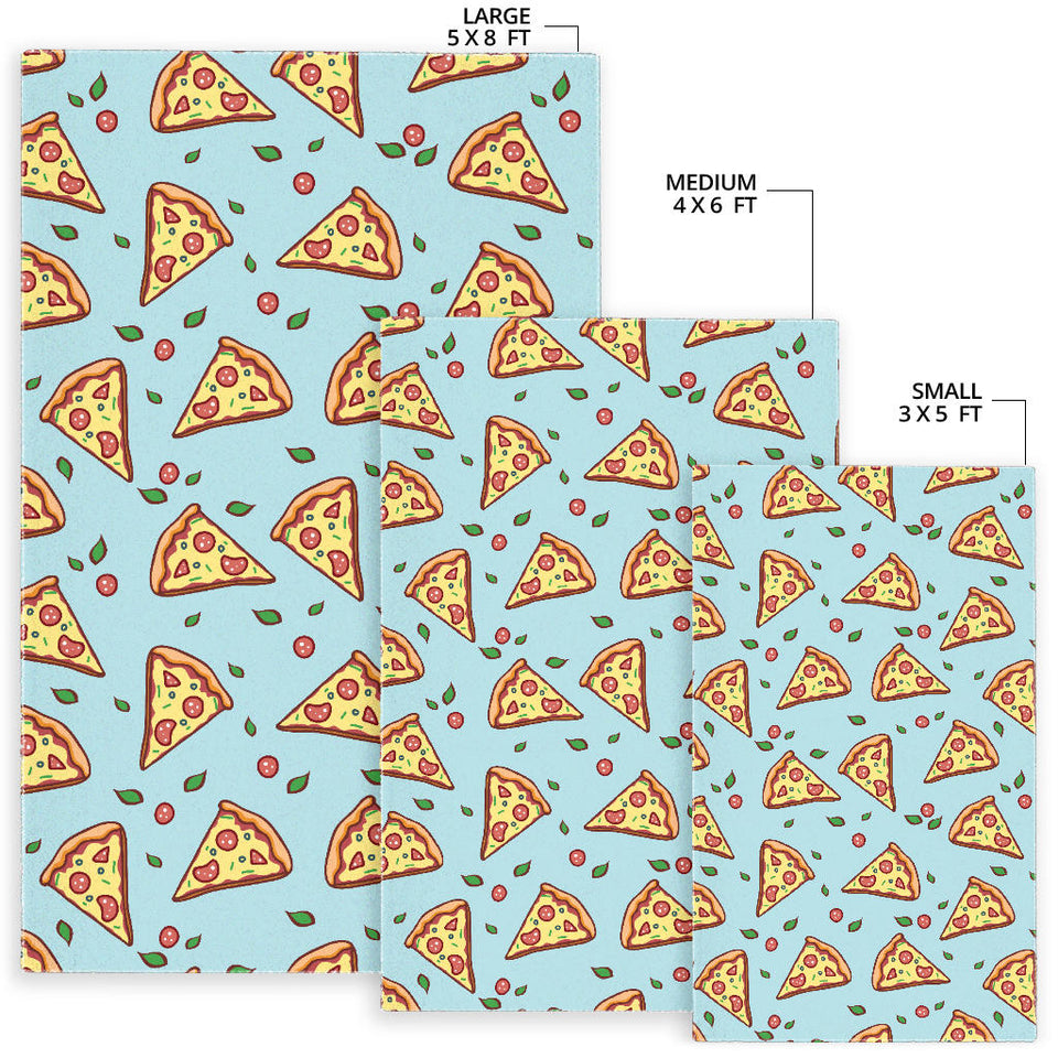Hand Drawn Pizza Blue Background Area Rug