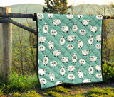 Cute Sheep Green Background Premium Quilt
