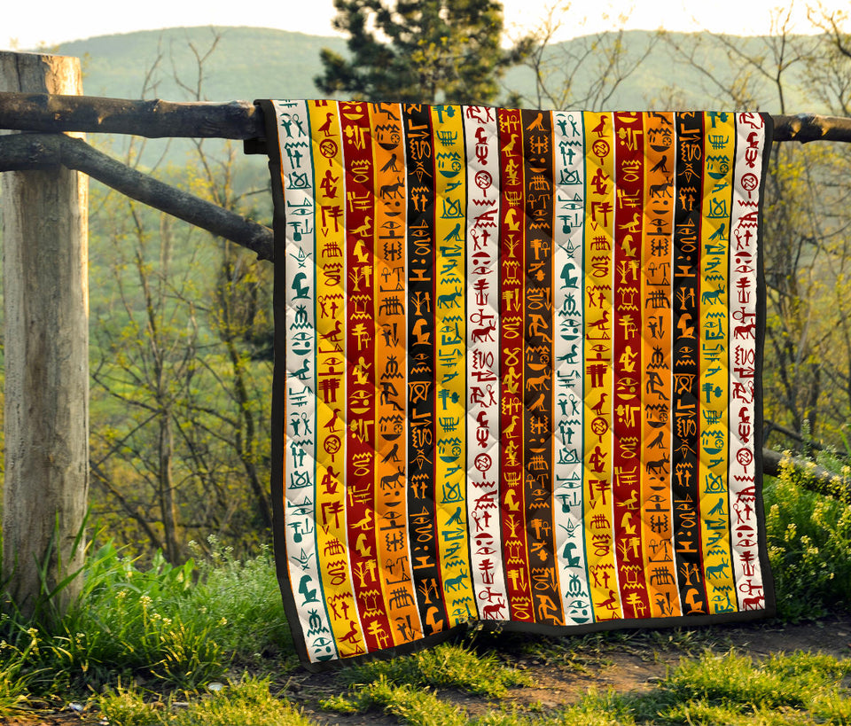 Egypt Hieroglyphics Pattern Print Design 01 Premium Quilt