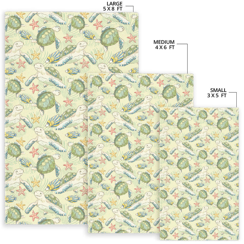 Hand Drawn Sea Turtle Fish Pattern Area Rug