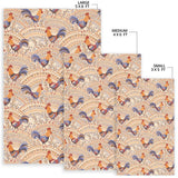 Cute Rooster Chicken Cock Floral Ornament Background Area Rug