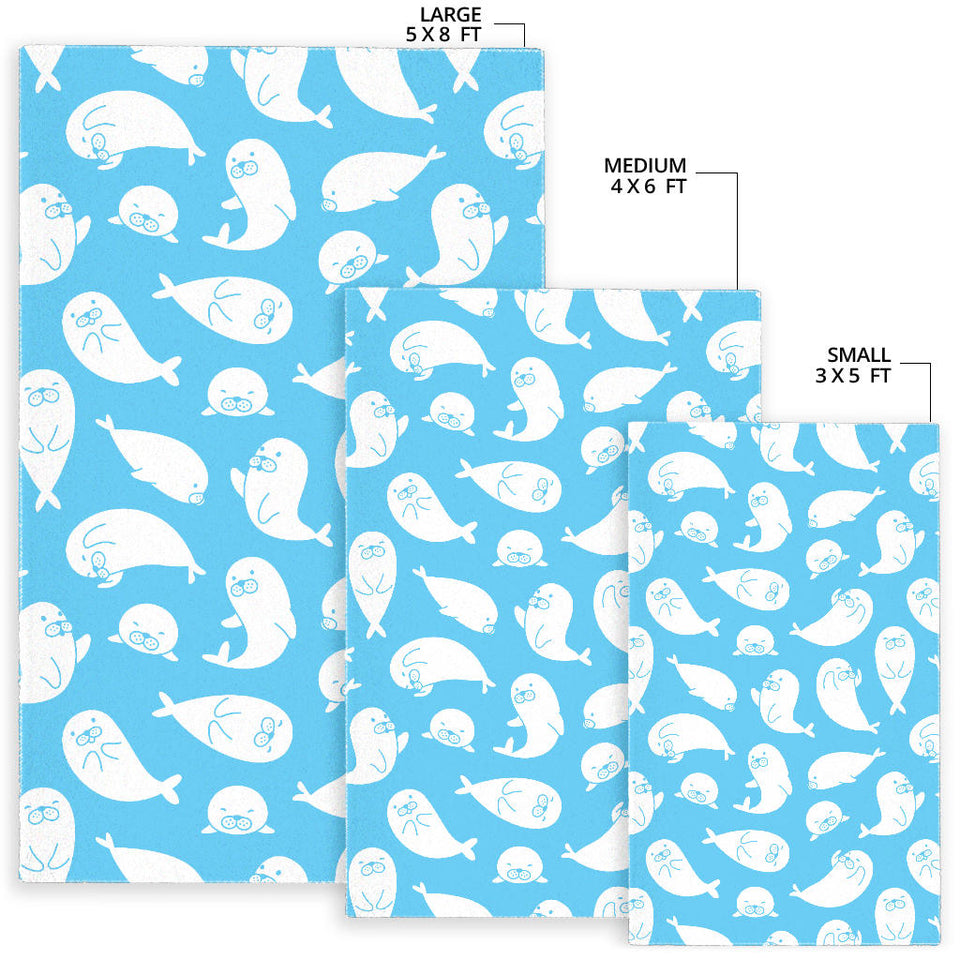 Cute White Sea Lion Seals Pattern Area Rug