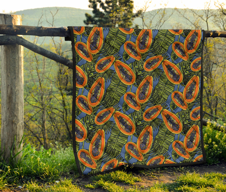 Colorful Papaya Tropical Leaves Premium Quilt