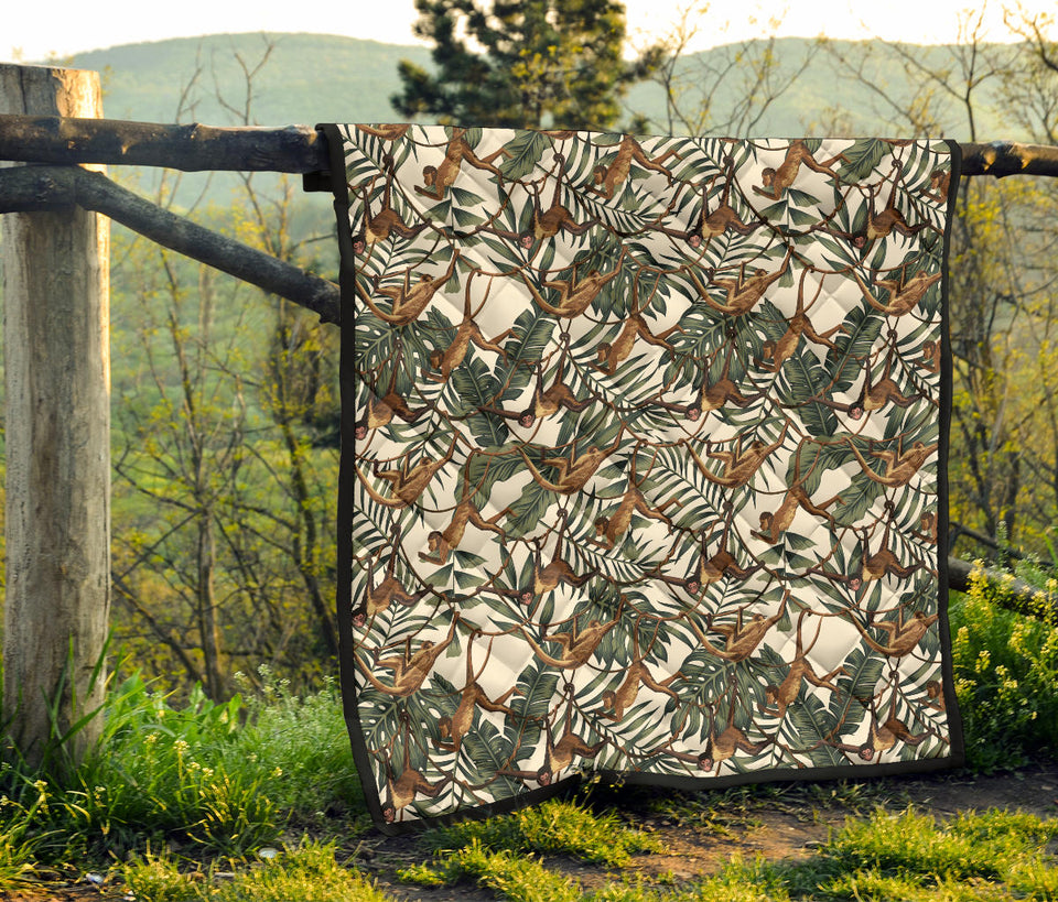 Monkey Tropical Leaves Background Premium Quilt