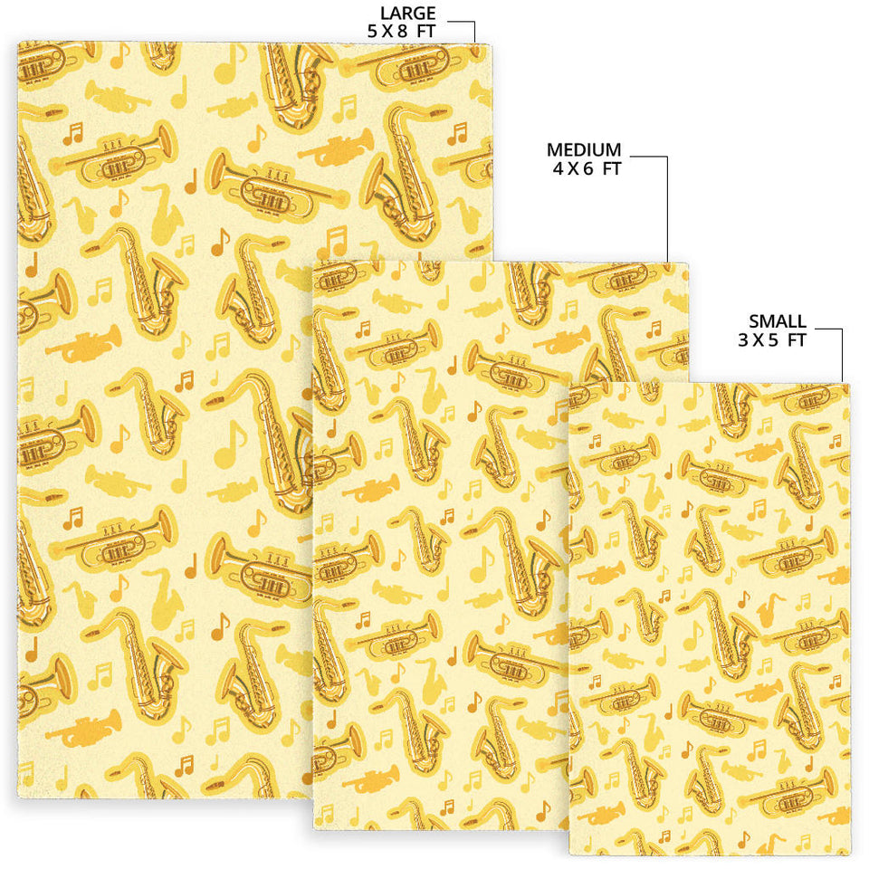 Saxophone Cornet Pattern Yellow Background Area Rug