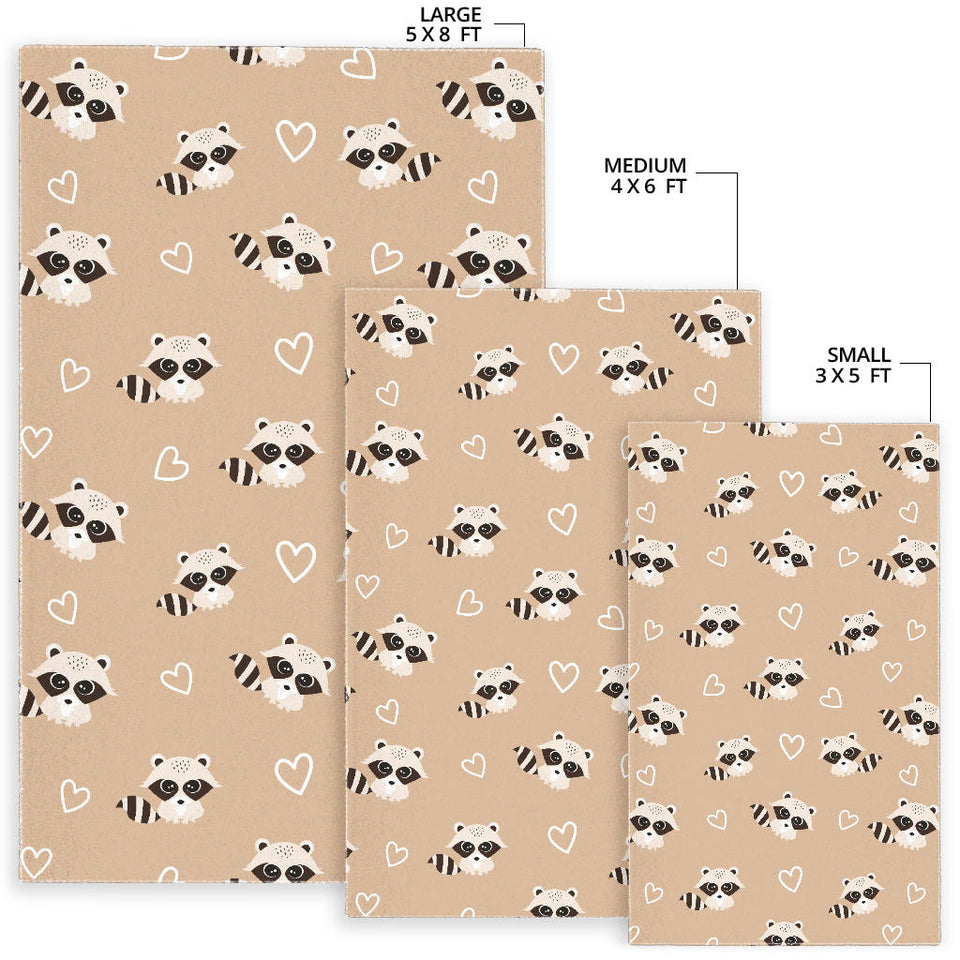 Cute Raccoon Heart Pattern Area Rug