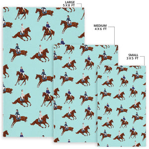 Horses Running Horses Rider Pattern Area Rug