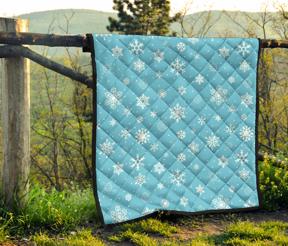 Snowflake Pattern Blue Background Premium Quilt