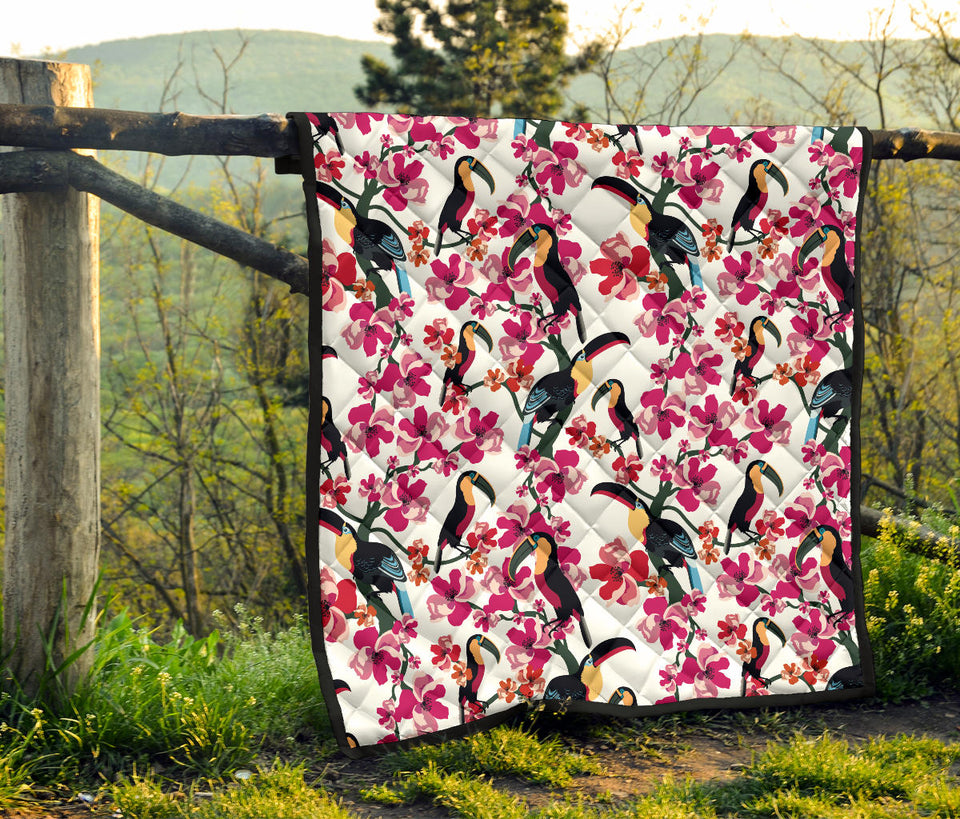Toucan Flower Design Pattern Premium Quilt