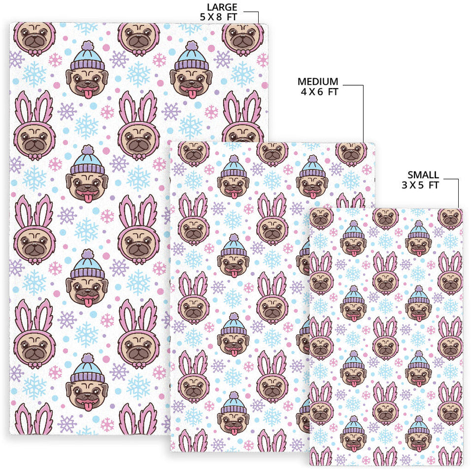 Cute Pug Hat Rabbit Costume Pattern Area Rug