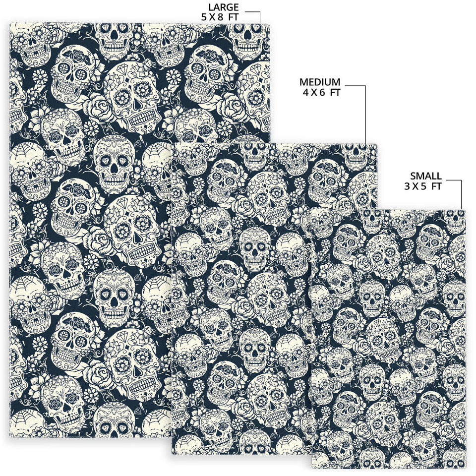 Sugar Skull Black White Pattern Area Rug
