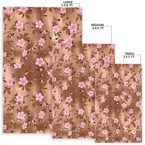 Pink Sakura Cherry Blossom Drak Brown Background Area Rug