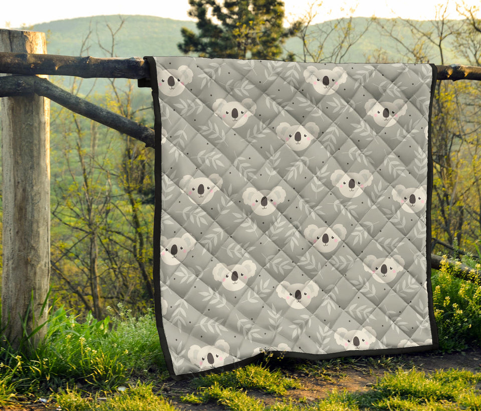 Cute Koala Leaves Pattern Premium Quilt