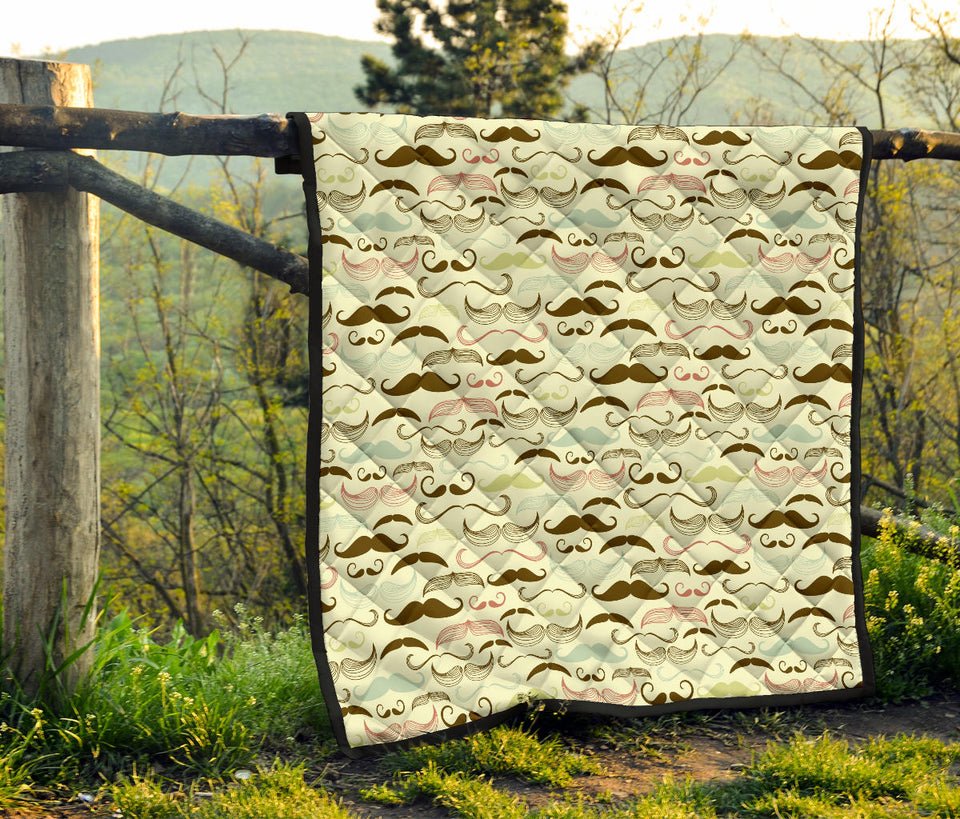 Mustache Beard Pattern Print Design 01 Premium Quilt
