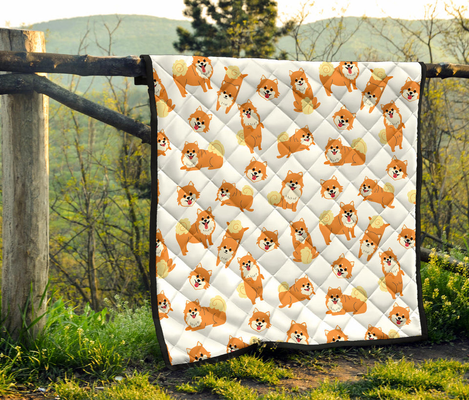 Brown Pomeranian Pattern Premium Quilt