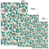 Cute Sloths Tropical Palm Leaves White Background Area Rug