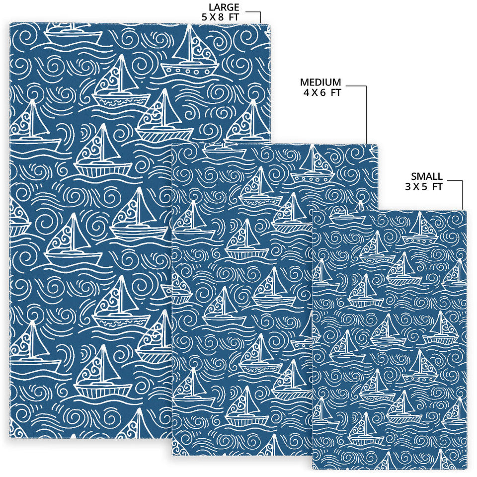 Hand Drawn Sailboat Pattern Area Rug