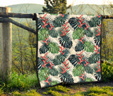 Heliconia Flowers, Palm And Monstera Leaves Premium Quilt