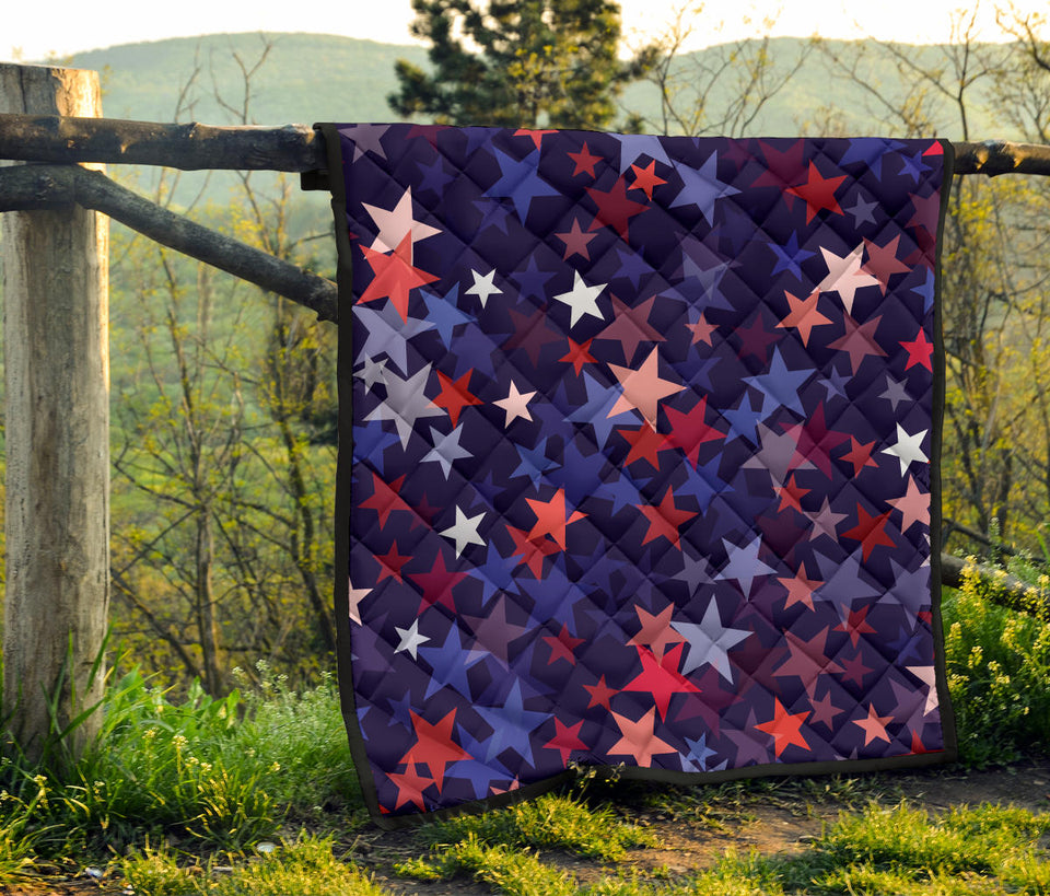 Red Blue Star Pattern Premium Quilt.