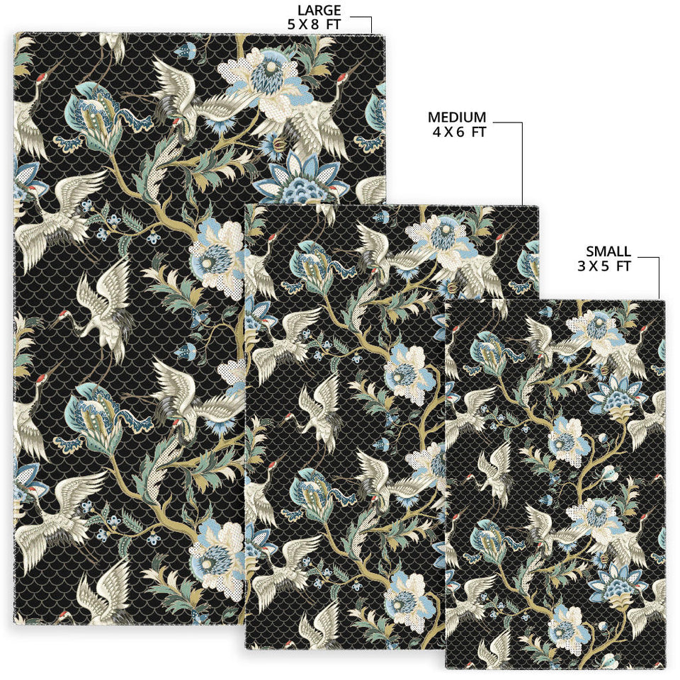 Japanese Crane Ornament Elements Area Rug