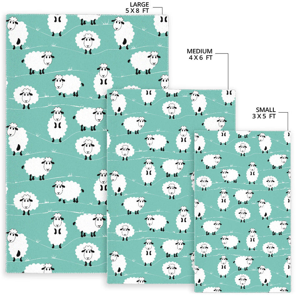 Cute Sheep Green Background Area Rug