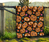 Pumpkin Flowers Spiderweb Halloween Theme Premium Quilt