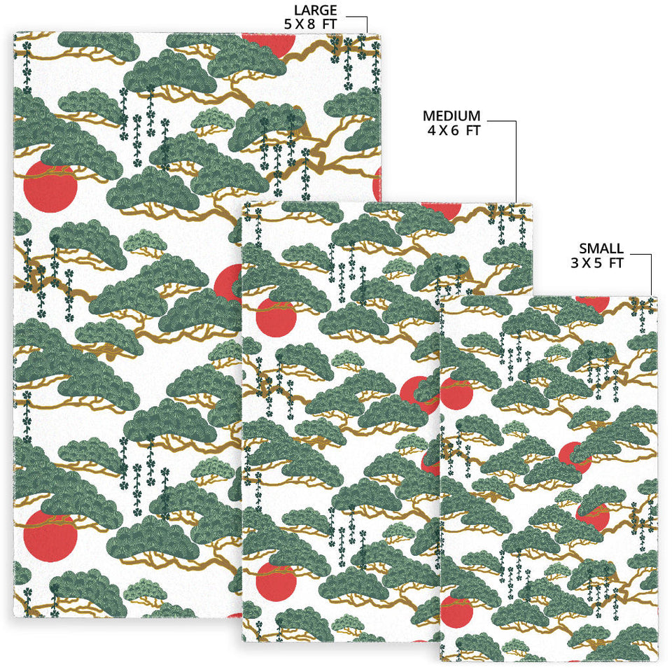 Bonsai Red Sun Japanese Pattern Area Rug