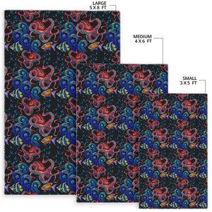 Octopus Sea Wave Tropical Fishe Pattern Area Rug