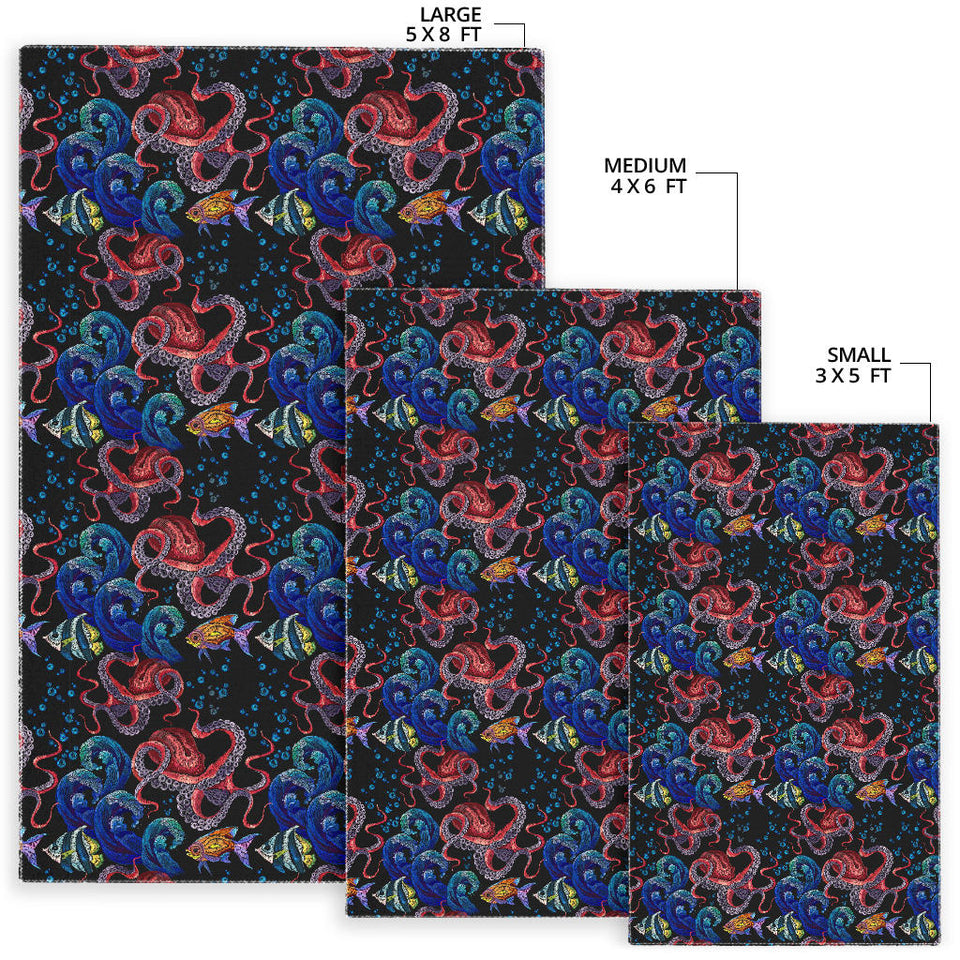 Octopus Sea Wave Tropical Fishe Pattern Area Rug