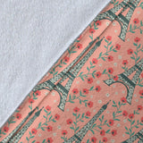 Eiffel Tower Flower Background Pattern Print Design 03 Premium Blanket