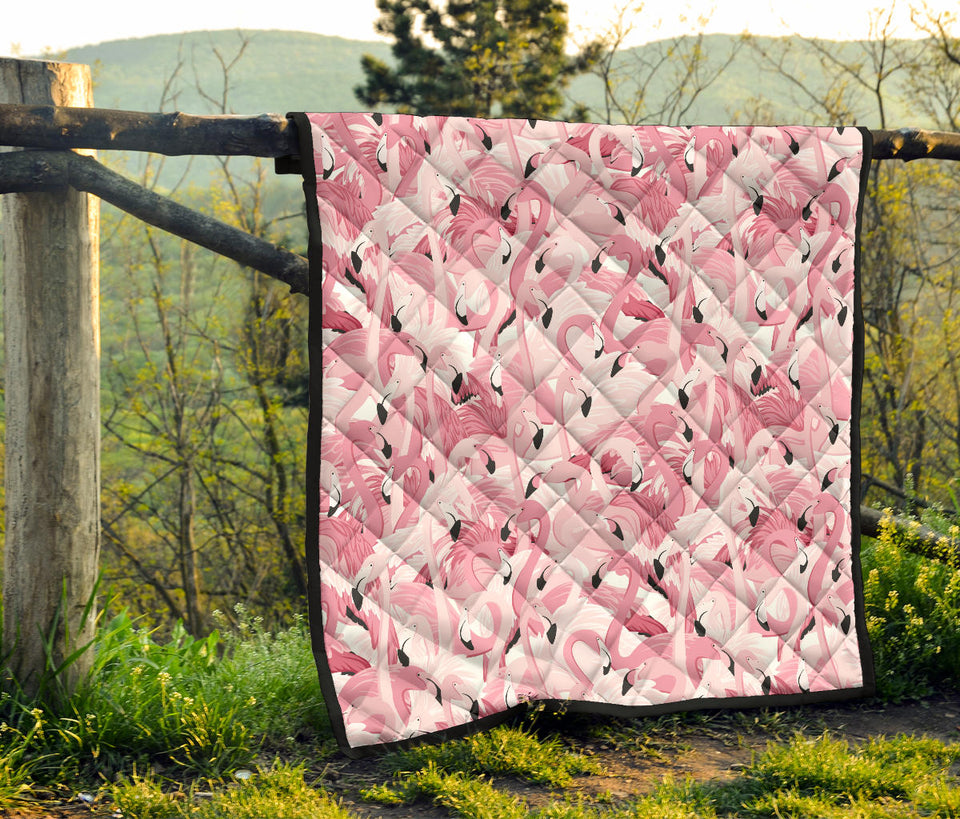 Pink Flamingos Pattern Background Premium Quilt