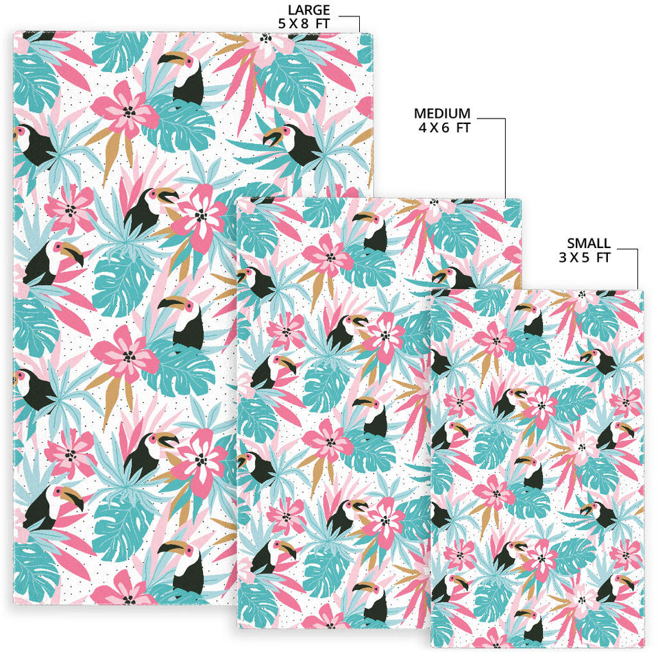 Toucan Tropical Flower Leave Pattern Area Rug