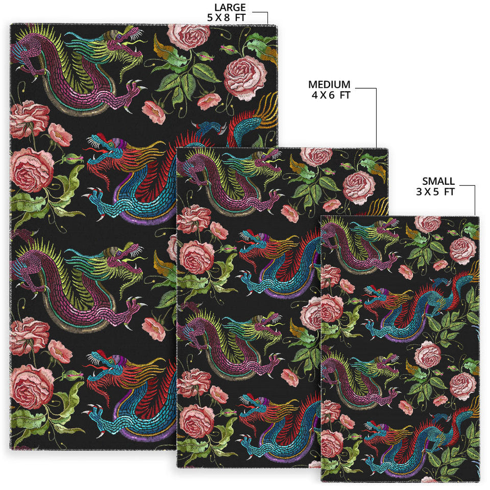 Dragons Flower Pattern Area Rug