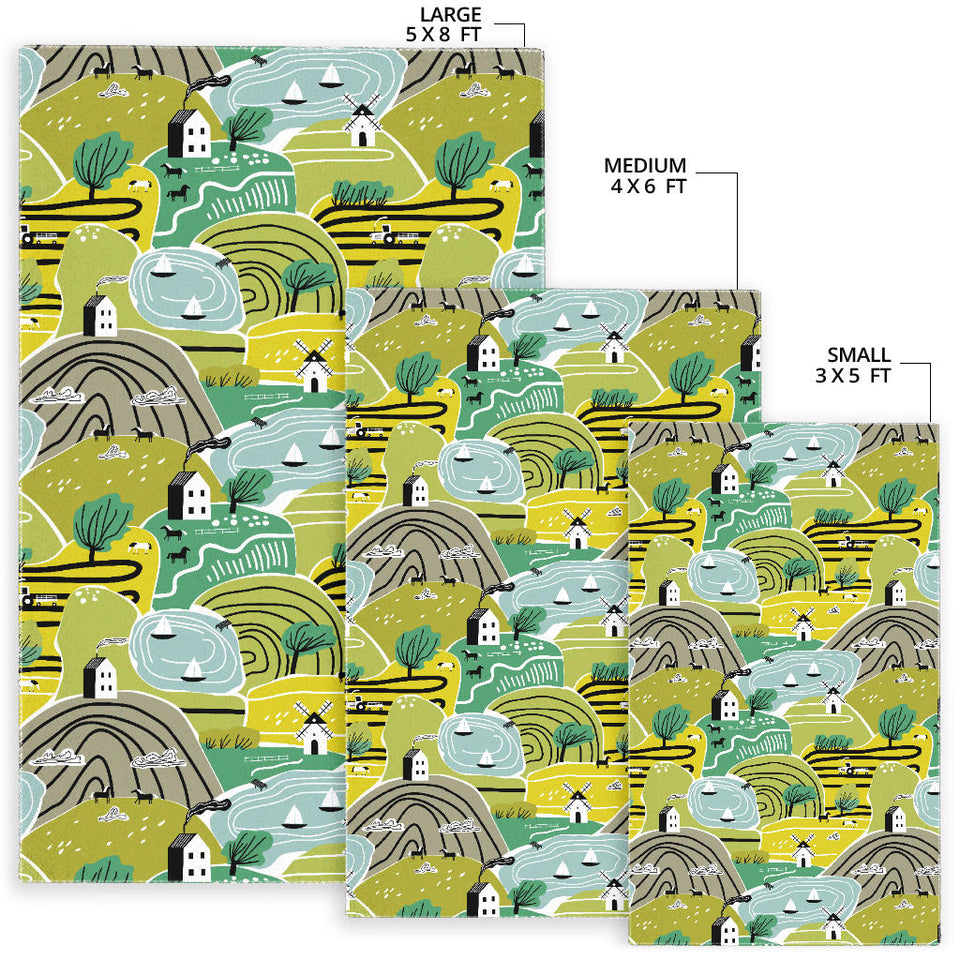 Hand Drawn Windmill Pattern Area Rug