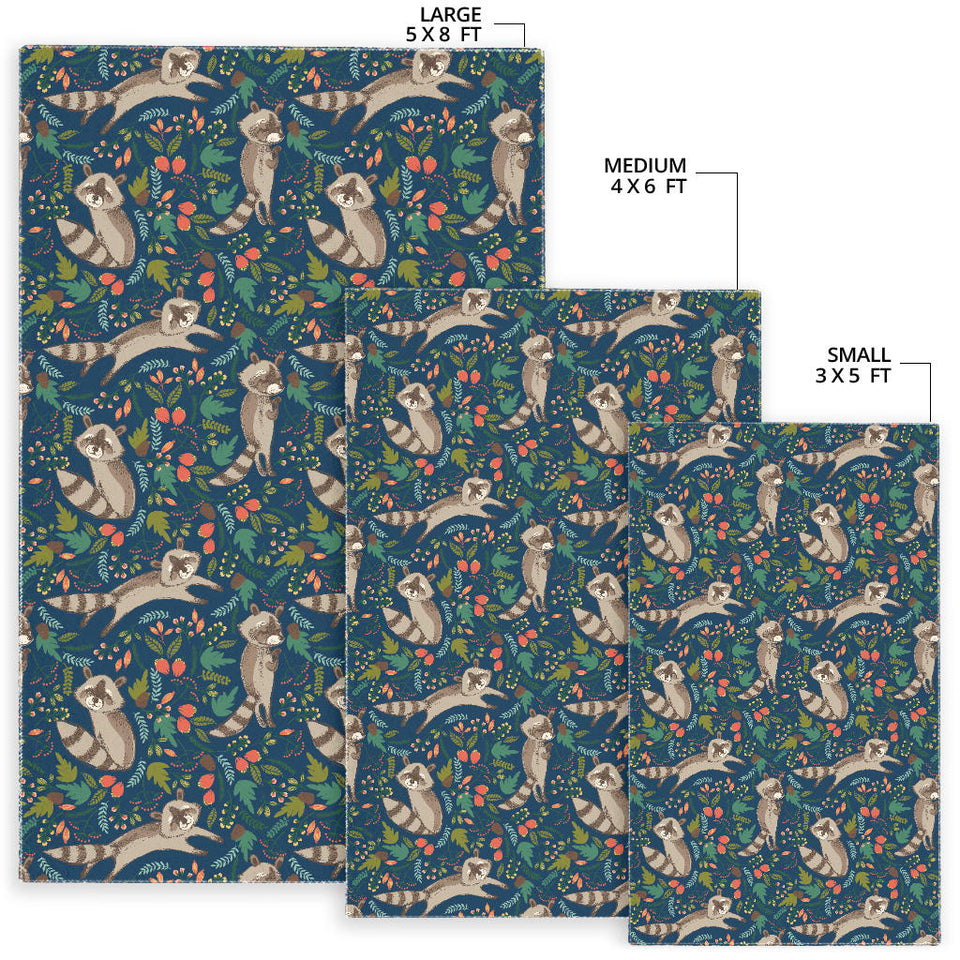 Raccoon Tropical Leaves Pattern Area Rug