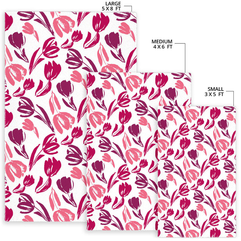 Pink Sketch Tulip Pattern Area Rug