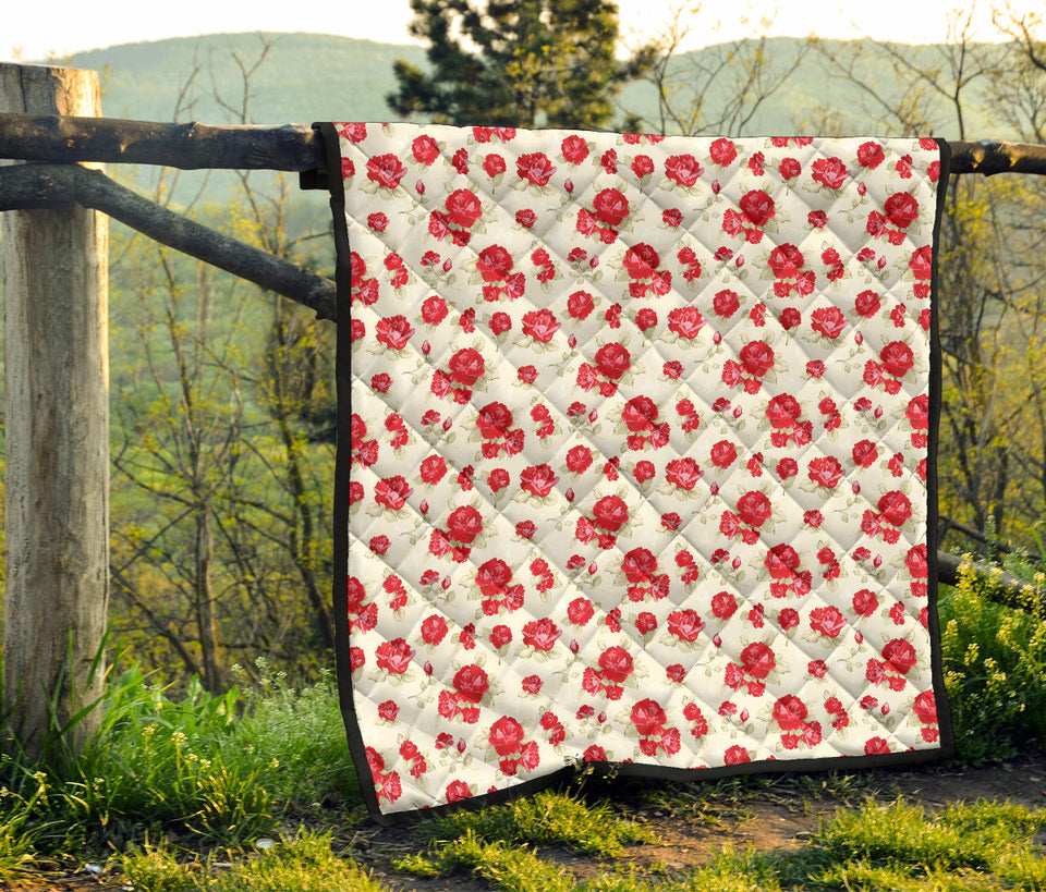 Rose Pattern Print Design 01 Premium Quilt