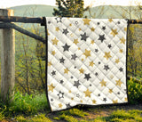 Hand Drawn Gold Black Star Pattern Premium Quilt.