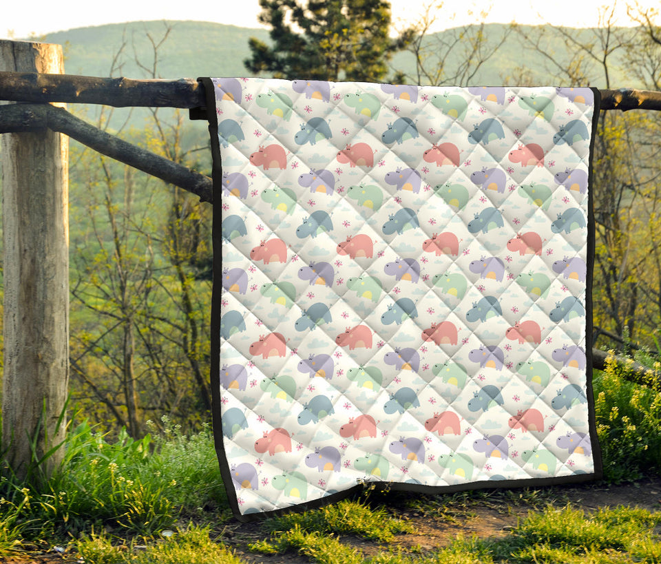 Hippopotamus Pattern Print Design 03 Premium Quilt