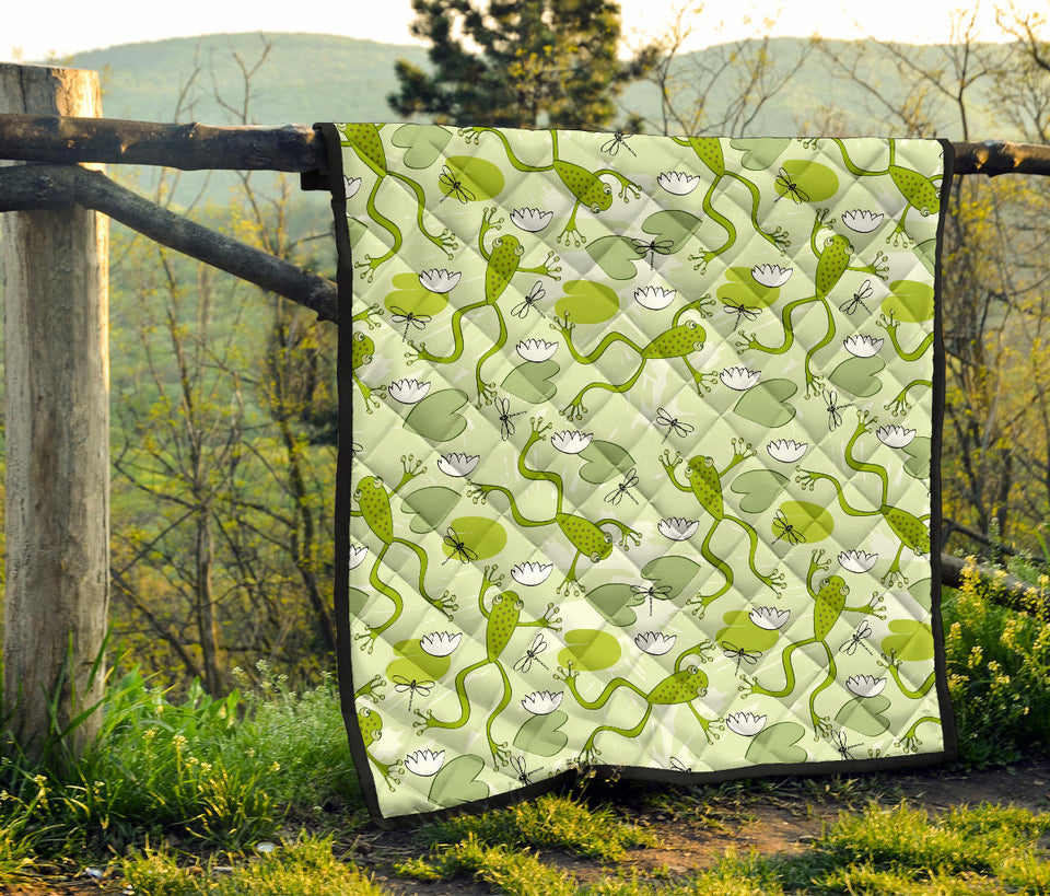 Cute Frog Dragonfly Pattern Premium Quilt