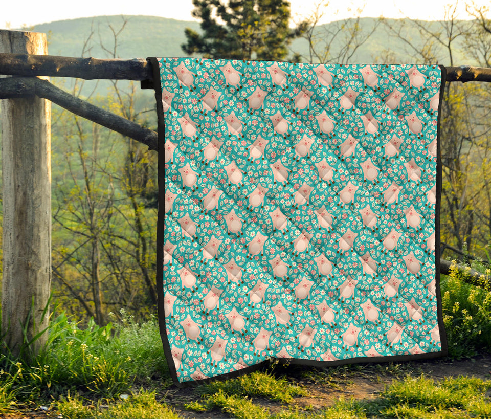Pig Pattern Print Design 01 Premium Quilt
